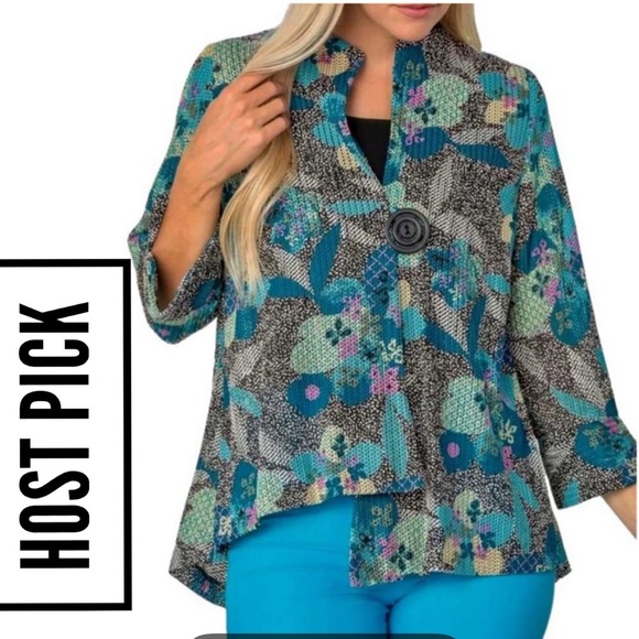 16. IC By Connie K Asymmetrical Jacket in Teal - Picture 1 of 16